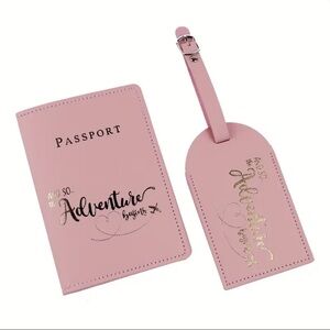 Pink Passport Holder & Luggage Tag Travel 2 Pieces Set